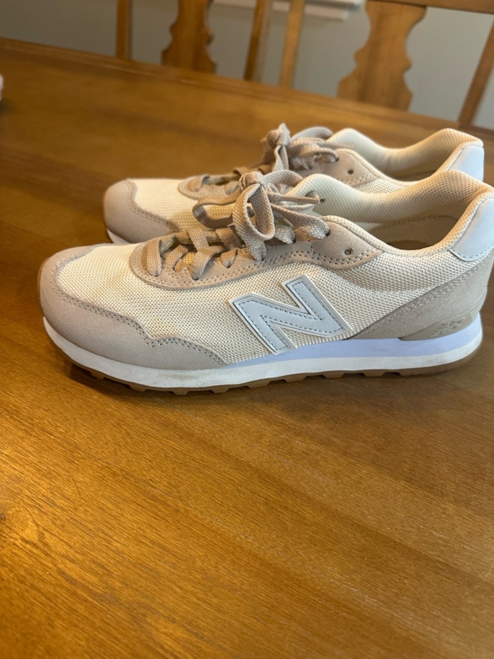 New Balance Cream and Tan Mesh Suede Sneakers